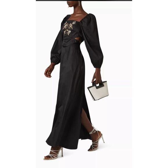 Anthropologie Especia Wallis Black Embroidered Boho Event Maxi Stretch Dress M - Picture 2 of 16